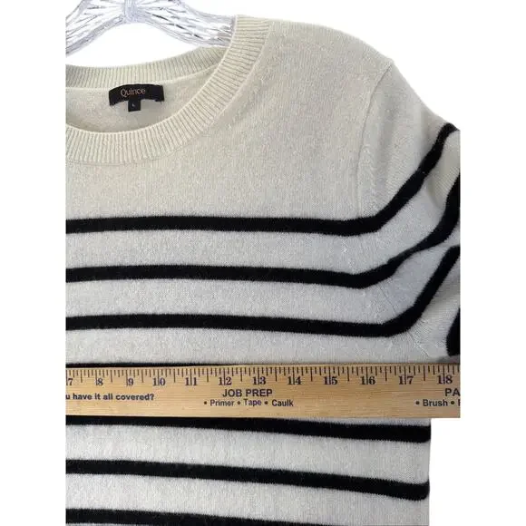Quince Cashmere Ivory Black Stripe Short Sleeve Sweater Tee Shirt Large Staple - Picture 4 of 7